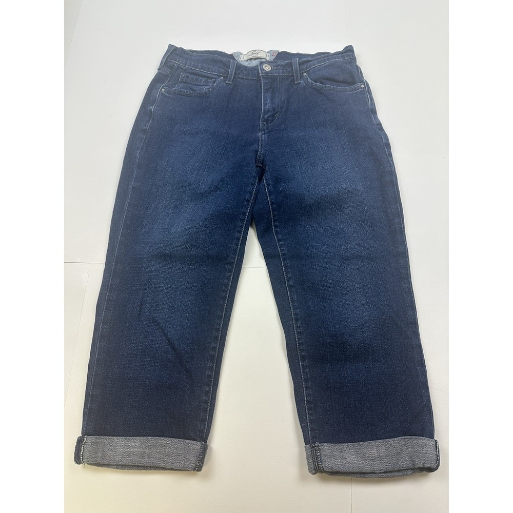 Levi's Cuffed Capri Stretch Dark Blue Jeans w/ Button Back Pockets Size 6